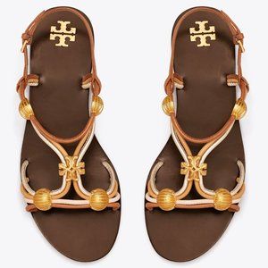 Tory Burch $328 NIB CAPRI MULTI STRAP SANDAL MOCHA / TOASTED BARK / GOLD BROWN
